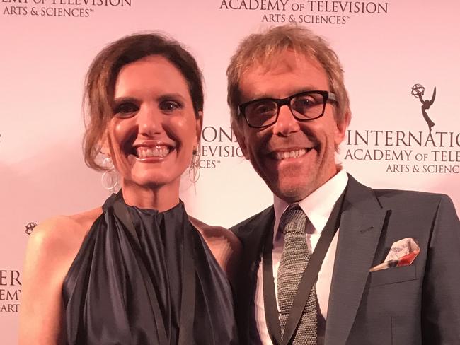 Robyn Butler and Wayne Hope with their medals at IEmmy Kids Awards at the Carlton hotel, Cannes.