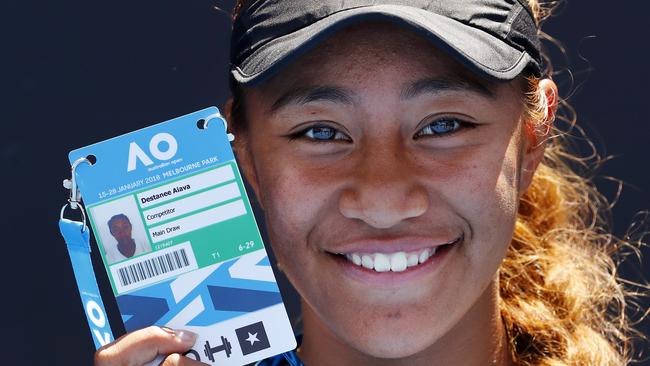 Destanee Aiava with her Australian Open accreditation. Picture: Michael Klein