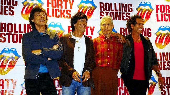 The Rolling Stones in Sydney in 2003, from left, Mick Jagger, Ronnie Wood, Charlie Watts and Keith Richards. Picture: AAP