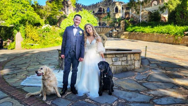 Rachael Leahcar and Chris Johinke get married in the Adelaide Hills in November 2022. Picture: Ciaran Whelan, An Ounce of Light.