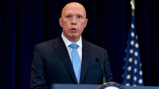 Defence Minister Peter Dutton and Moncrieff MP Angie Bell congratulated Ryan Aerospace on its success. Picture: Andrew Harnik/Pool/AFP