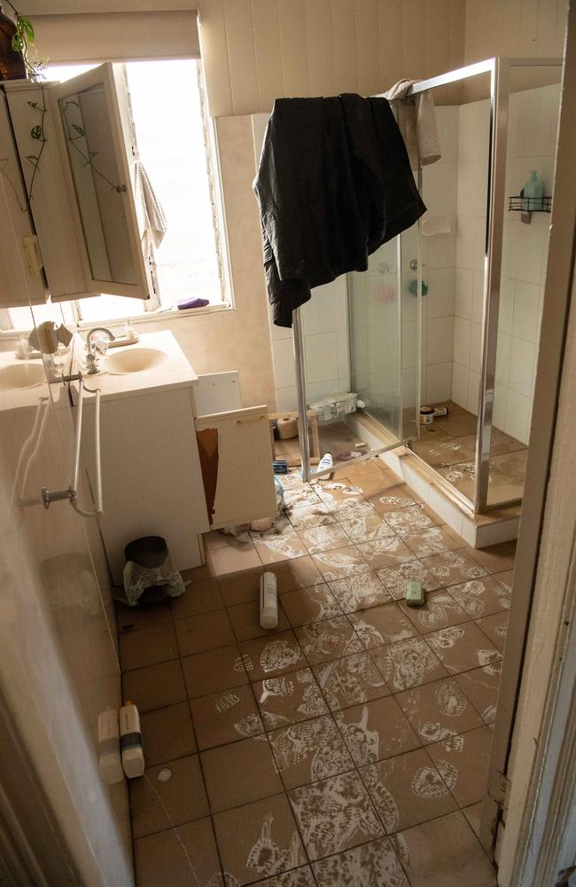 Mud inside Jacinta Corkeron’s home. Picture: Brad Fleet