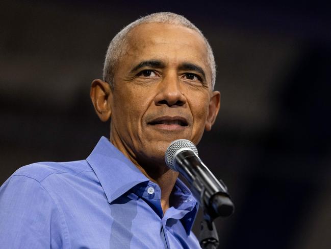 Former US President Barack Obama campaigns for US Vice President and Democratic presidential candidate Kamala Harris in Pittsburgh, Pennsylvania.