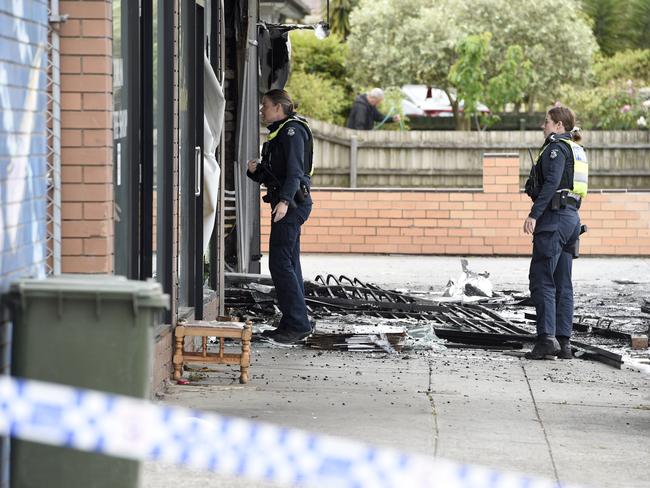 Police on the scene of the latest Melbourne arson attack Picture: Andrew Henshaw