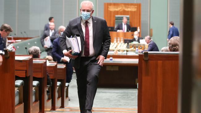 Prime Minister Scott Morrison during question time in the House of Representatives in Canberra on Monday. Picture: Mike Bowers.