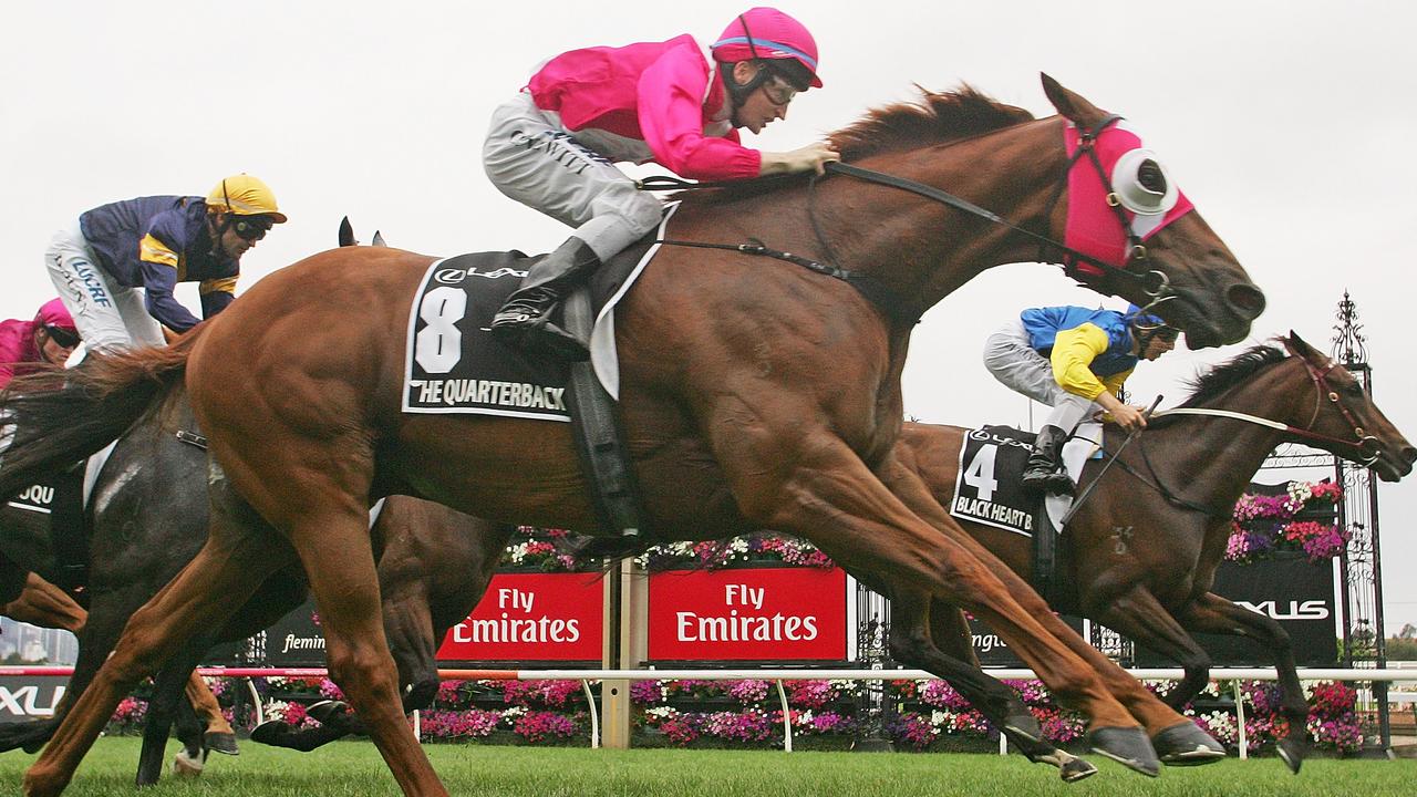 The Quarterback wins the Group 1 Newmarket Handicap at Flemington in 2016.