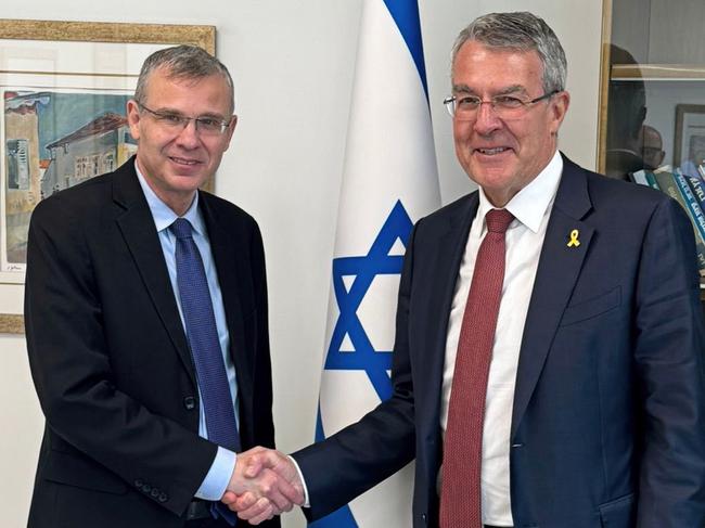 In a photo released on 15th January 2025, Deputy Israeli Prime Minister and Minister for Justice Yariv Levin meets with Australian Attorney-General Mark Dreyfus in Israel. Picture: X