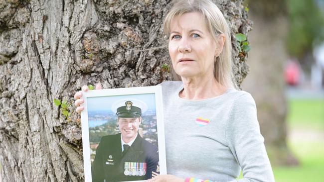 Julie-Ann Finney with a picture of her son Dave. Picture: AAP Image/Brenton Edwards