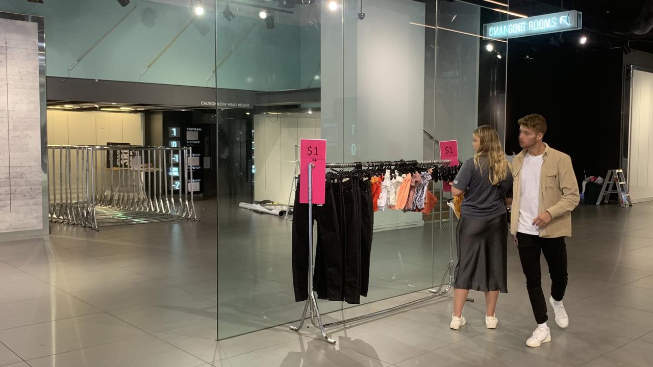 The very last rack of clothes left for sale in Australia’s last Topshop that closed on Saturday. . Picture: news.com.au/Benedict Brook.