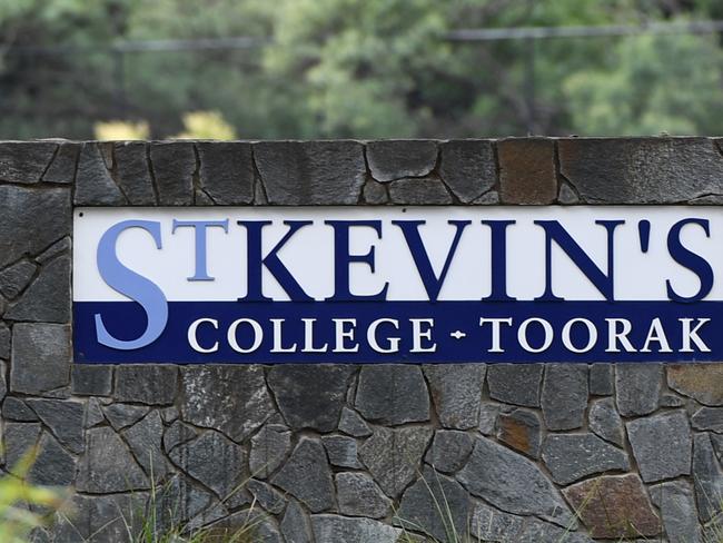 Signage is seen at St Kevin's College in Toorak, Melbourne, Thursday, February 20, 2020. Court action by a teacher has put more pressure on St Kevin's College in Melbourne after the school's headmaster resigned following a child-grooming scandal. (AAP Image/Erik Anderson) NO ARCHIVING