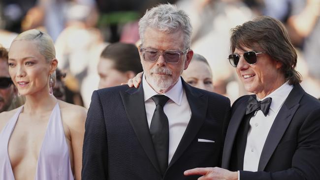 Pom Klementieff with McQuarrie and Cruise upon arrival at the premiere of the film Mission: Impossible – The Final Reckoning in Cannes. Picture: Scott A Garfitt/Invision/AP