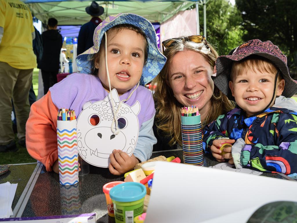 Meg Goodman with her kids Naomi and Camilo Palma at Toowoomba's World Environment Day celebrations at Lake Annand Park, Sunday, June 1, 2025. Picture: Kevin Farmer