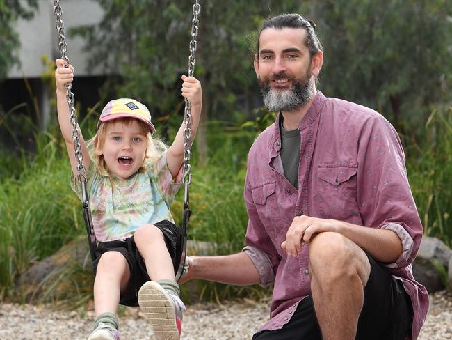 Simeon Buckley said more paternity leave could help him look after his three-year-old son Otso while his wife takes care of their soon-to-arrive newborn. Picture: Josie Hayden