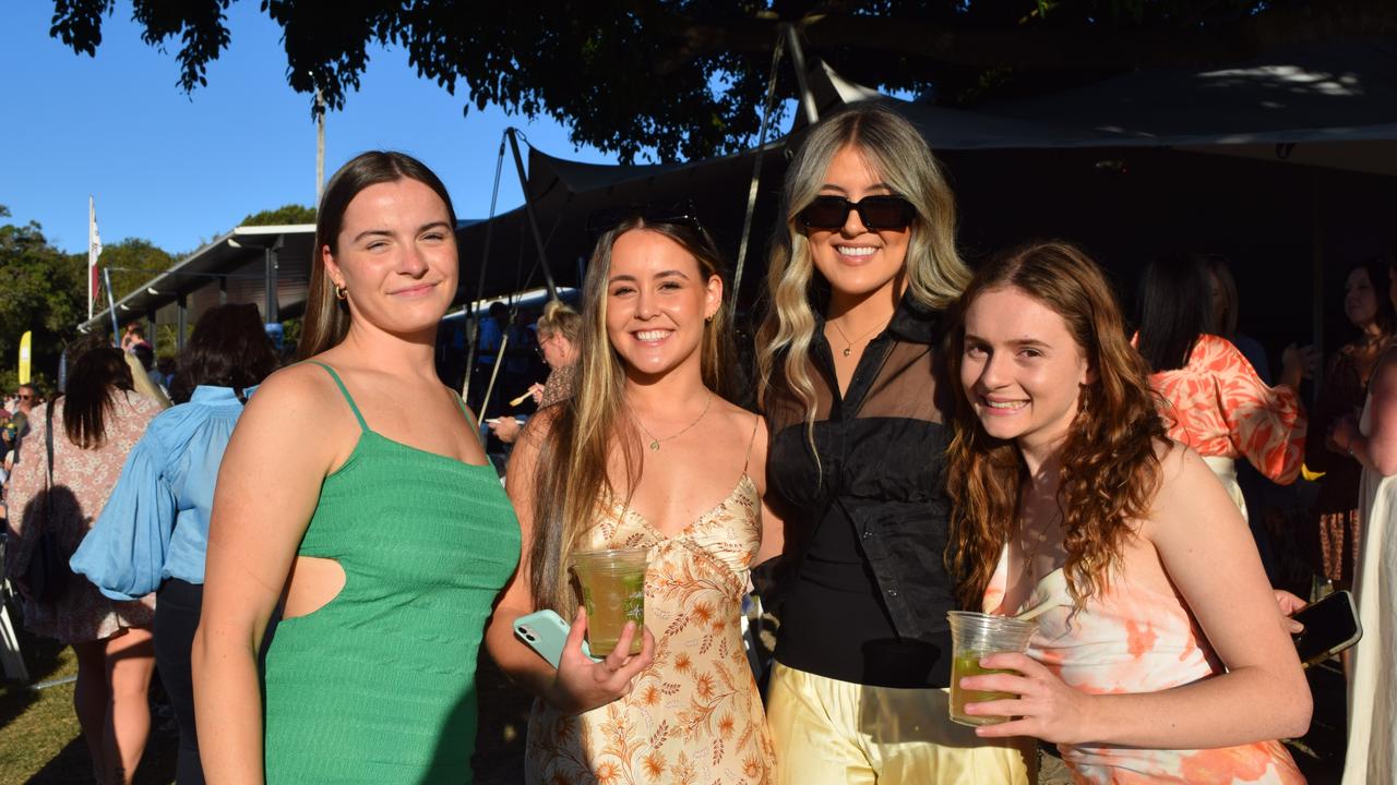 Holly Radge, Tyla Te Moana, Jamaica Te Moana and Franky Auckland enjoying the Noosa Dolphin's Ladies Day. Picture: Aisling Brennan