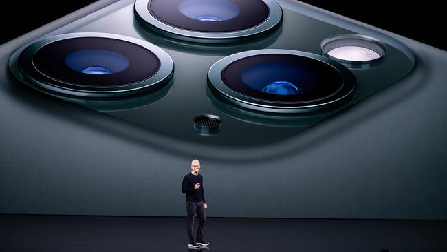 Tim Cook on stage during a product launch last year. Picture: AFP