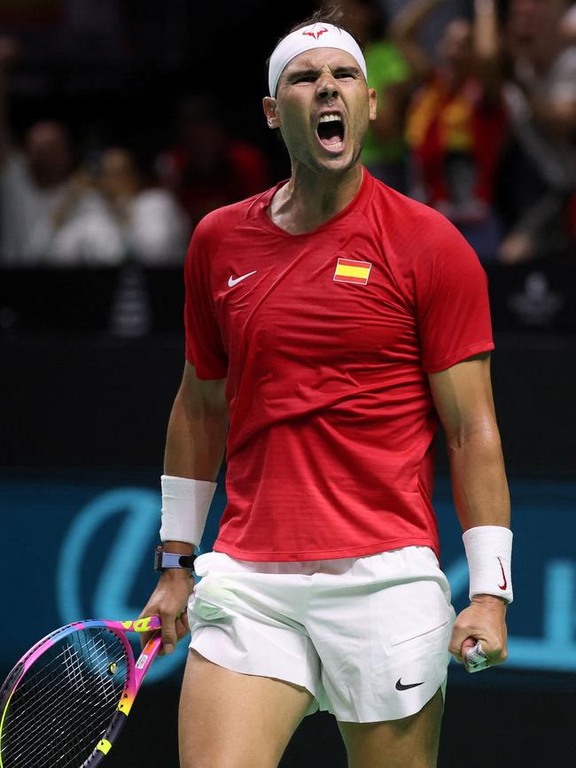 Spain's Rafael Nadal reacts in the quarter-final singles. Photo by Thomas COEX / AFP.