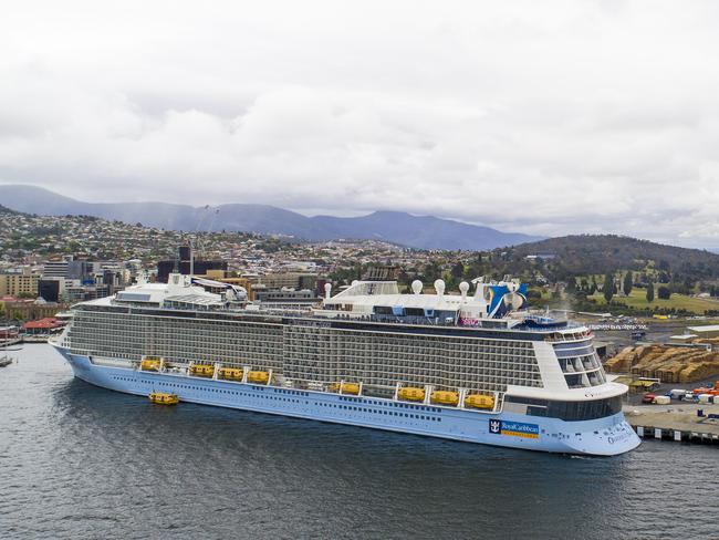 Cruise ships, The Ovation Of The Seas (left) and the MS Noordam docked in Hobart together. NO BYLINE