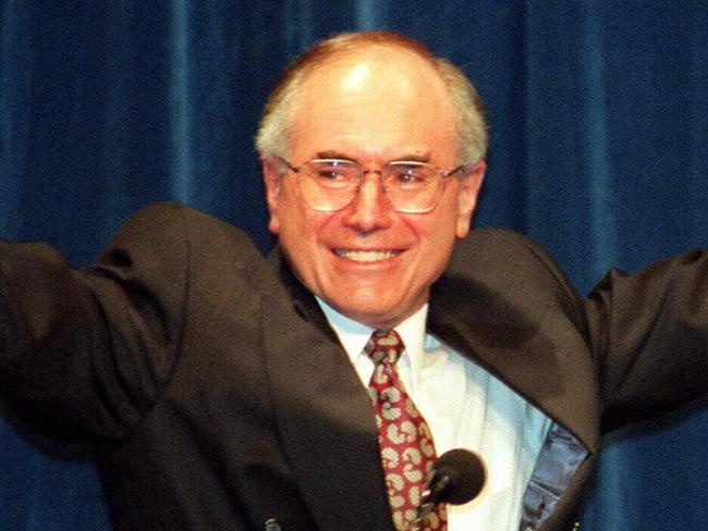 TAUS 60th Anniversary. Opposition leader John Howard claims victory for the coalition during 1996 Federal Election Campaign. Picture: Michael Jones