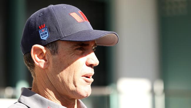 Blues coach Brad Fittler speaks to media in camp at Crowne Plaza, Coogee. Picture: Getty