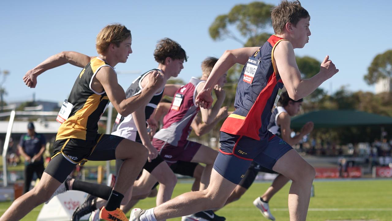 The opening heat of the boys U15 100m. Picture Dean Martin