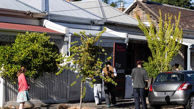 Renters queue to inspect a rental property in Collingwood, Melbourne. Picture: NewsWire / Diego Fedele