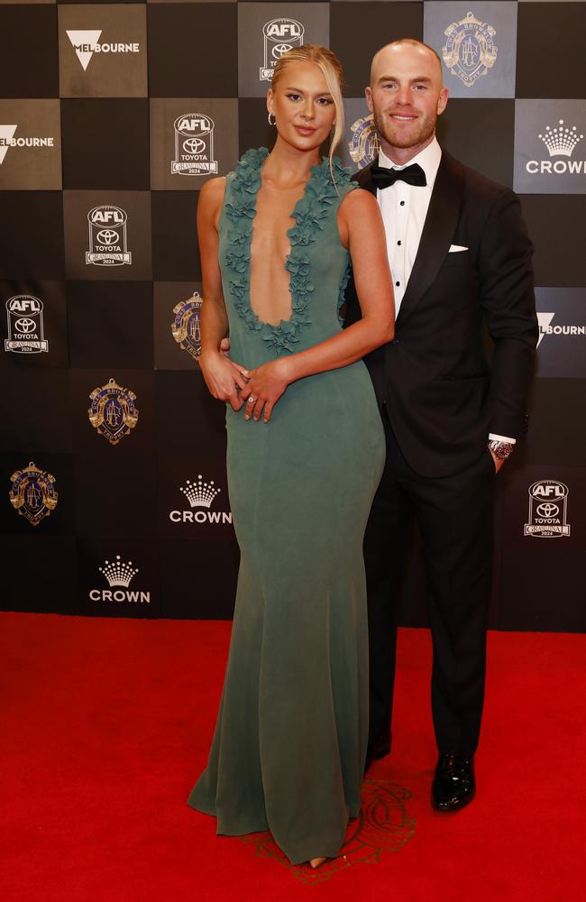 Collingwood player Tom Mitchell and Tayla Brown at the Brownlow event in Melbourne. Picture: Michael Klein