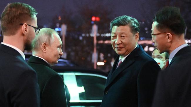 Russian leader Vladimir Putin and Chinese President Xi Jinping following talks at the Kremlin last March. Picture: AFP