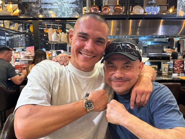 Australian boxing legend Kostya Tszyu (R) with his son Tim.