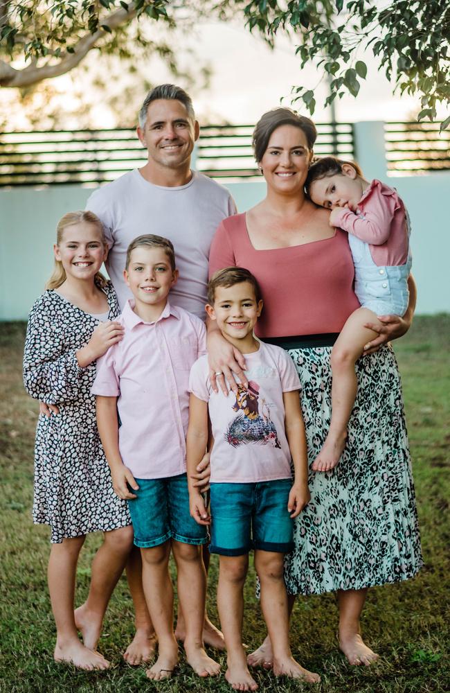 Corey and Margaux Parker with children Memphis, 11, Wylei, 10, Jagger, 7, and River, 5. Picture: Tara Price Entwined Photography