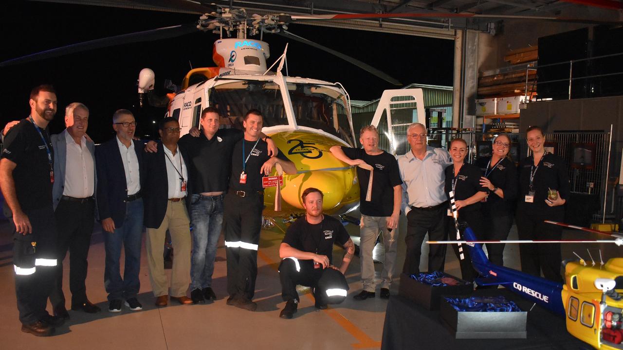 The RACQ CQ Rescue crew, team and board members at RACQ CQ Rescue's silver jubilee celebrations on Friday, April 9, 2021. Picture: Tara Miko