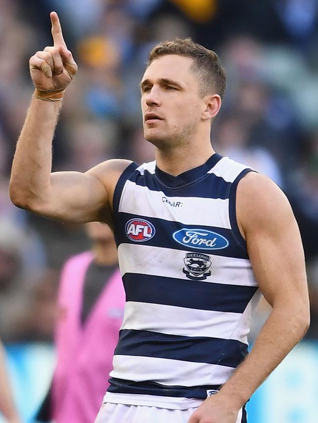 Selwood drains a crucial goal from the resulting free kick. Picture: Getty Images