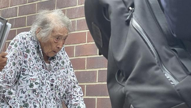 Joan Ellen Smith outside Burwood Court after she pleaded guilty following Calvin Wijeweera’s death on December 1 2022.