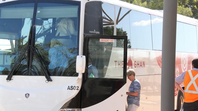 SUNDAY, September 15: Ghan passengers in the Alice Springs terminal. A cattle truck has crashed into The Ghan on the Artlunga tourist drive, 50km north of Alice Springs. Picture: Gera Kazakov