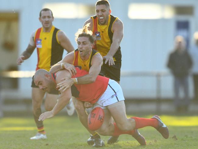 SFNL: Chelsea Heights’ Bradley Gilder under the pump. Picture: Josh Chadwick