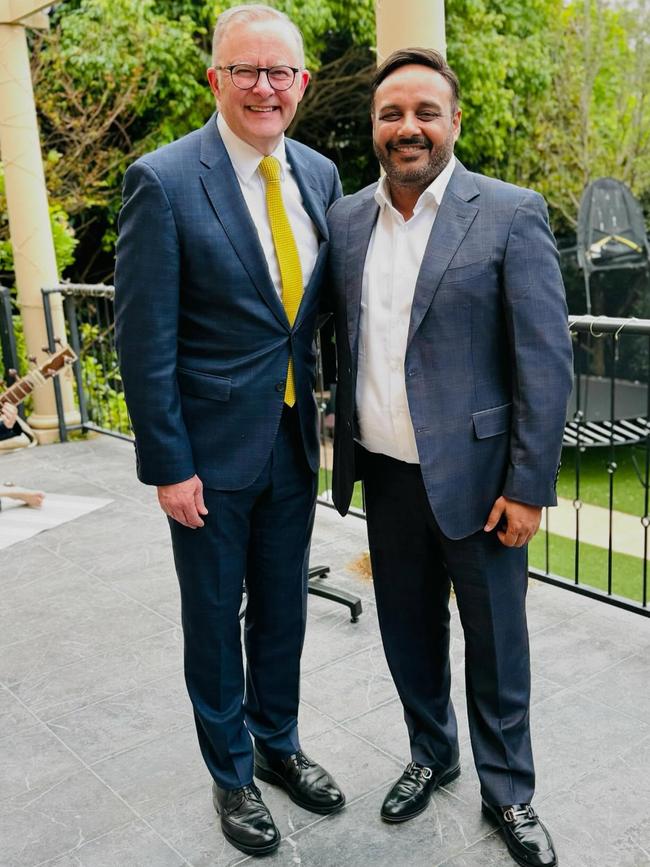 Anthony Albanese and Mr Brar at a function in Toorak on November 12, 2024.