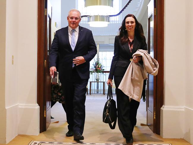 Prime Minister Scott Morrison and New Zealand Prime Minister Jacinda Ardern. Picture: Adam Taylor