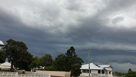 The storm rolls into Gympie on Tuesday afternoon, looking from Ashford Rd, that delivered a much-needed 30mm of rain. Photo: Frances Klein