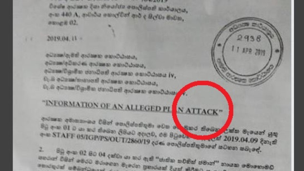 A memo which purports to be a warning of the Sri Lanka attacks.
