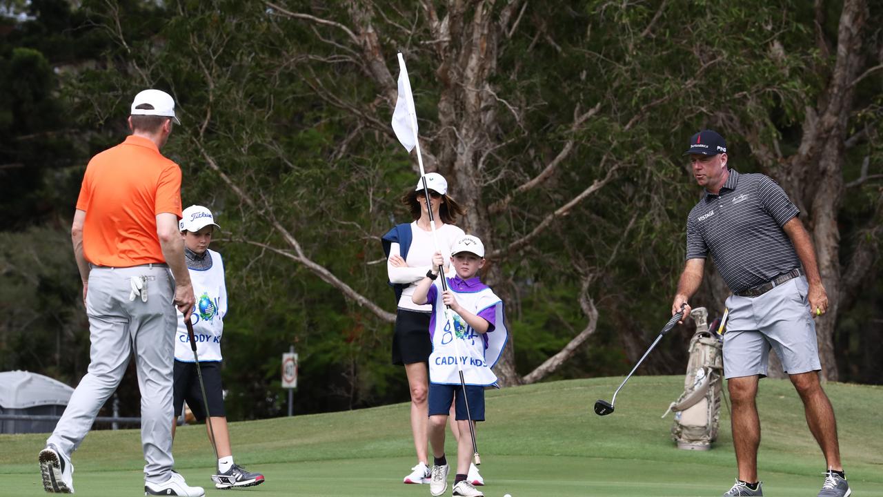 Action from today's Australian PGA Championship Pro-Am at RACV Royal Pines Resort. Picture: Jason O'Brien