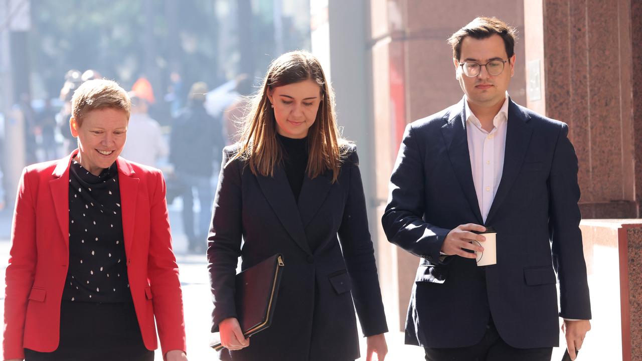 Brittany Higgins pictured (centre) leaving the Commonwealth Parliamentary Offices. Picture: NCA NewsWir /Damian Shaw