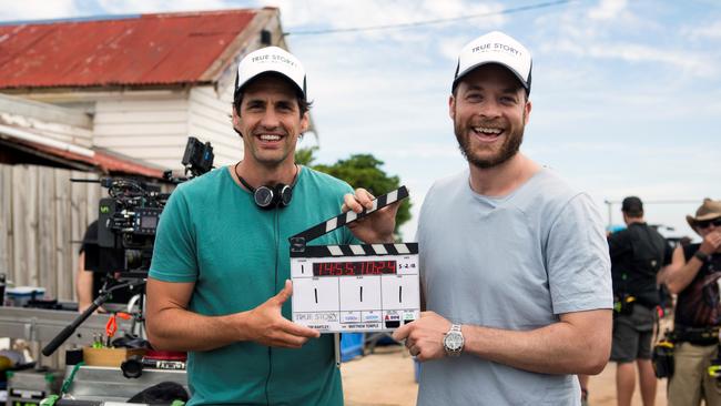 Andy Lee and Hamish Blake on the set of True Stories, being aired on Channel Nine