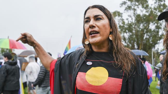 Senator Thorpe attends the anti rally at the anti-Transgender event at Parliament House in Canberra. Picture: NCA NewsWire / Martin Ollman