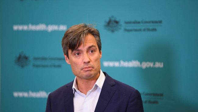 Deputy Chief Medical Officer Dr Nick Coatsworth speaks to the media during a press conference at the Australian Department of Health in Canberra, Monday, April 20, 2020. (AAP Image/Lukas Coch) NO ARCHIVING