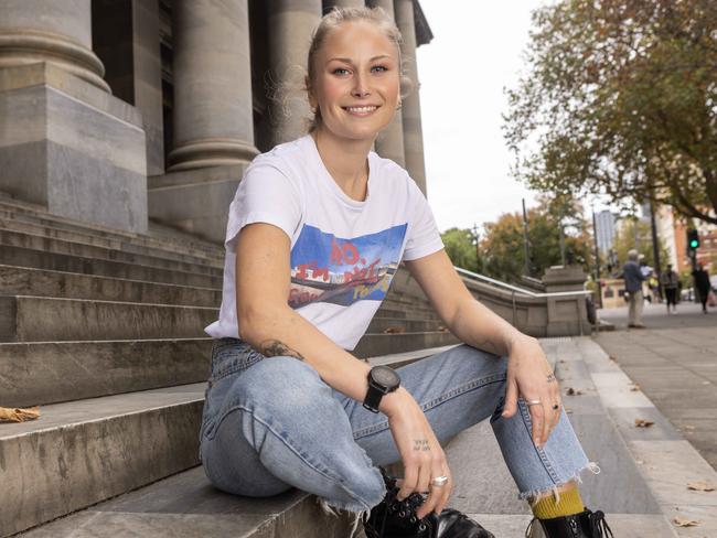 ADELAIDE, AUSTRALIA, NewsWire Photos. MAY 4TH, 2023. Grace Tame, advocate for survivors of child sexual abuse, in Adelaide with South Australian Attorney-General Kyam Maher, Greens MLC Tammy Franks and SA-BEST MLC Connie Bonaros. Picture: NCA NewsWire/ Kelly Barnes
