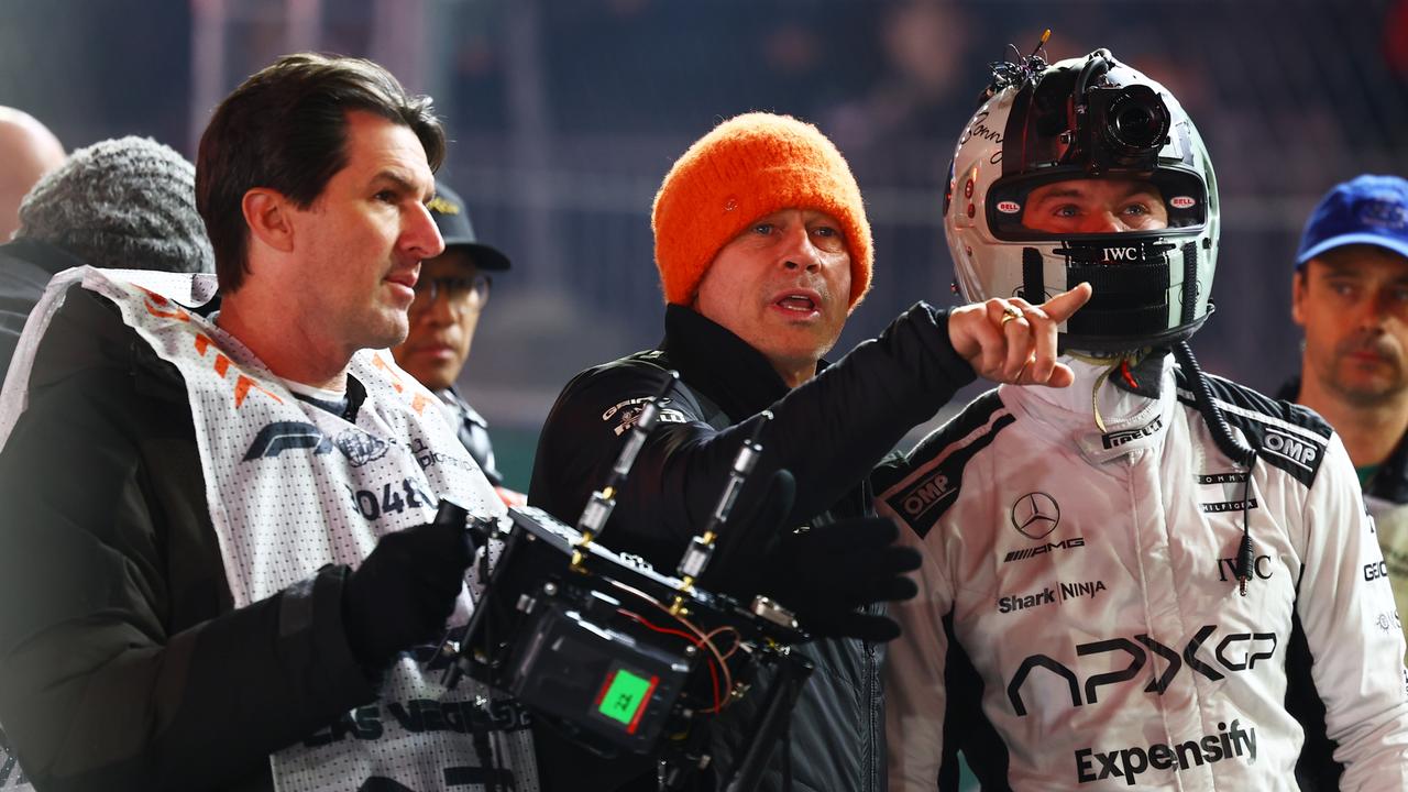 Brad Pitt (middle) has taken over the F1 grid this season. (Photo by Mark Thompson/Getty Images)