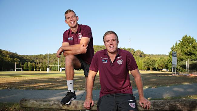 (LR) Tom Trbojevic and Jake Trbojevic posing for photos at Manly's training grounds in Wakehurst Pkwy, North Narrabeen on the 18th of February 2019. Manly media day. Photographer: Adam Yip