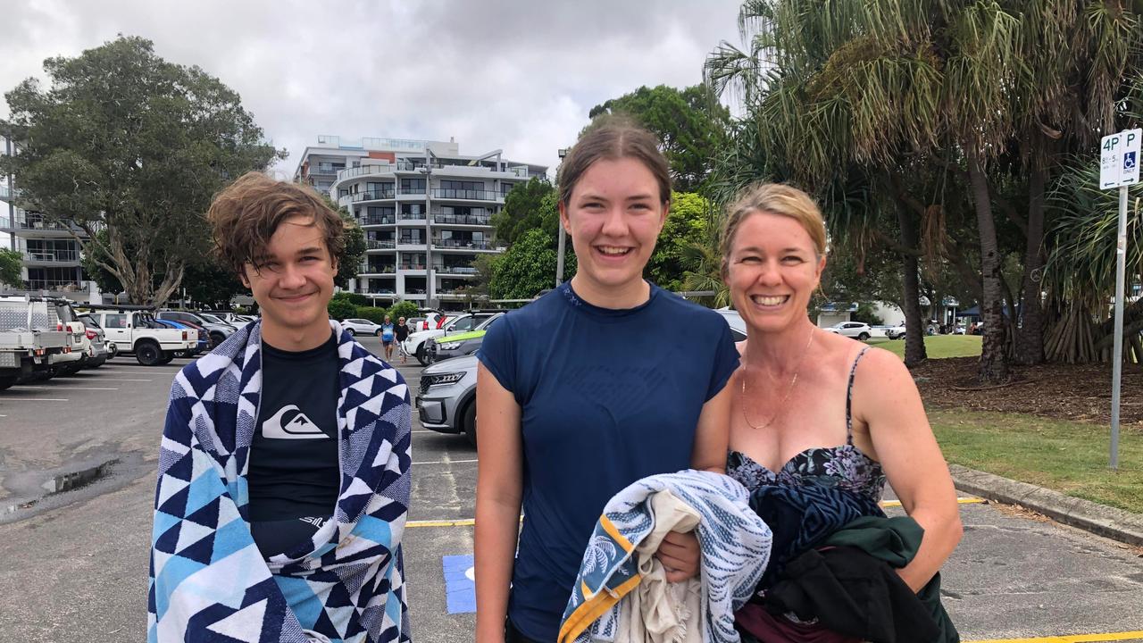 Oliver, Isabelle and Kylie Burkwood enjoy Christmas celebrations at Cotton Tree Park. Picture: Laura Pettigrew.