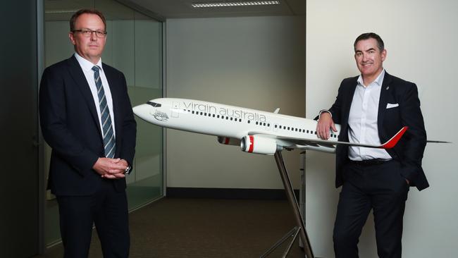 Administrator Vaughan Strawbridge of Deloitte with Virgin Australia CEO Paul Scurrah. Picture: John Feder