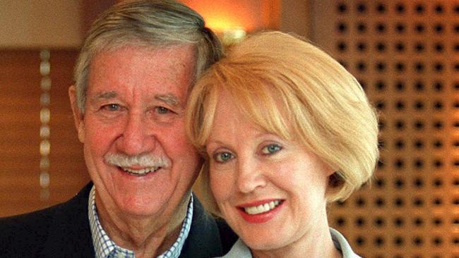 Reg Grundy and wife Joy Chambers on their superyacht Boadicea in 2000.