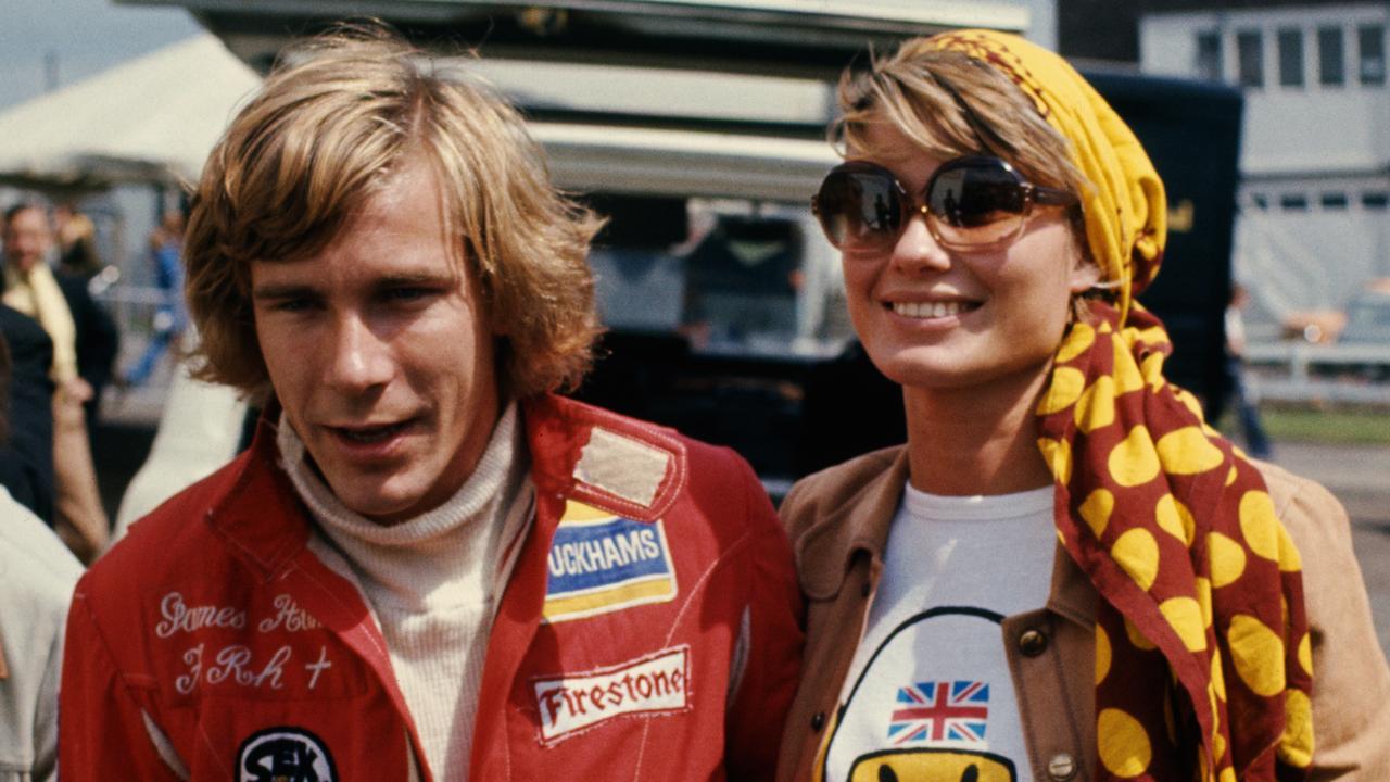 James Hunt with his first wife, Suzy Miller, at the British Grand Prix in 1974. Photo by Getty Images